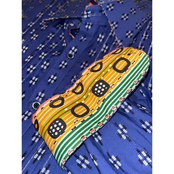 Robert Graham Textured Shirt Sz. 3XL Blue Geometric Flip Cuff Button EUC - Picture 8 of 11